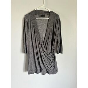 maurices Wrap Top Ruched 3/4 Sleeve Heather Gray‎ Tunic Top Plus Size 2 2X